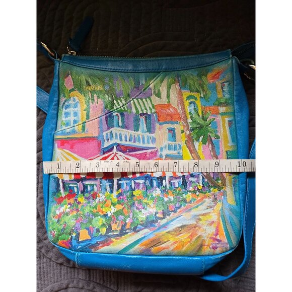 Jeon Genuine Leather Hand Painted Tropical Street  Scene Crossbody EUC - Picture 4 of 10